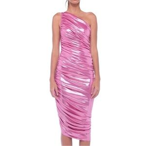 Norma Kamali Candy Pink Lame Diana Dress